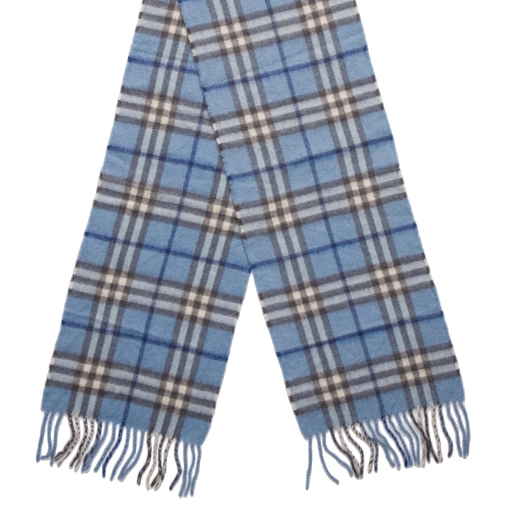 Burberry London Cashmere Blue Plaid Printed Scarf - Very Good Condition